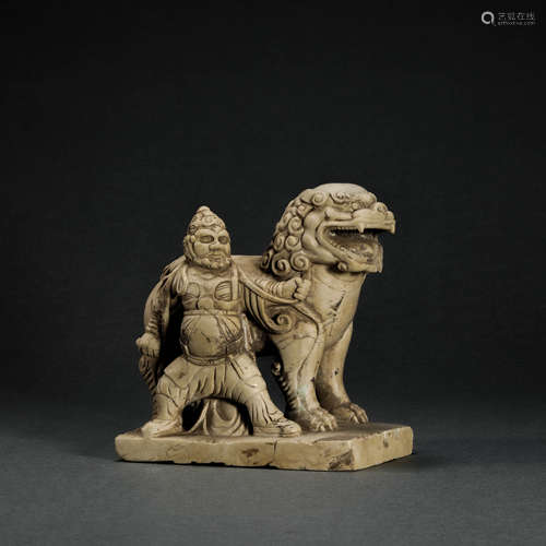 Stone Carved Ornament in Human and Lion Form from Yuan