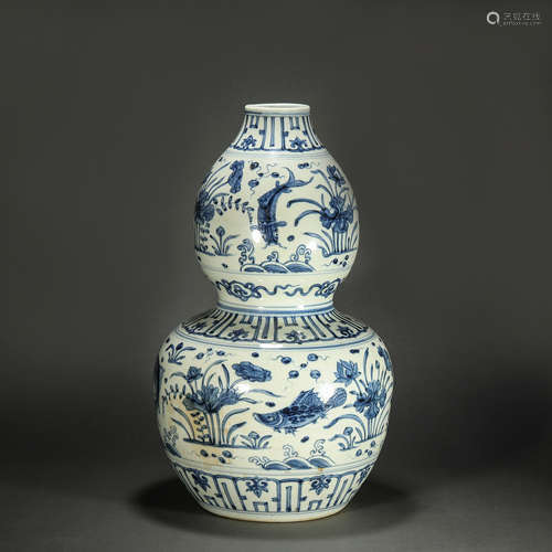 Blue and White Kiln Calabash Vase from Yuan