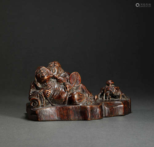 Red Sandalwood carved Ornament in Human Story from Qing