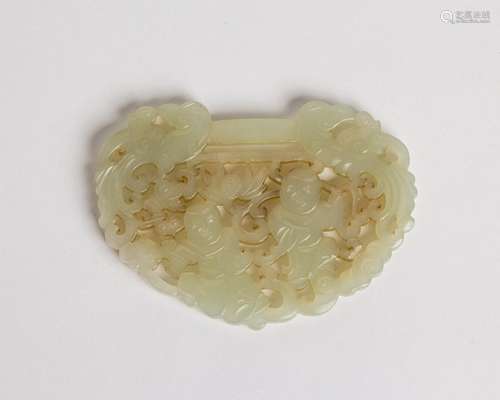 A Chinese carved and pierced celadon jadeite plaque, 2 1/2 x...