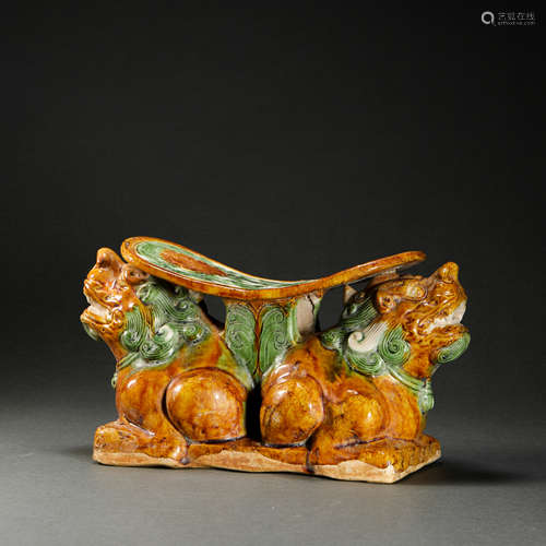 Tri-Colored Lion Statue Pillow from Liao