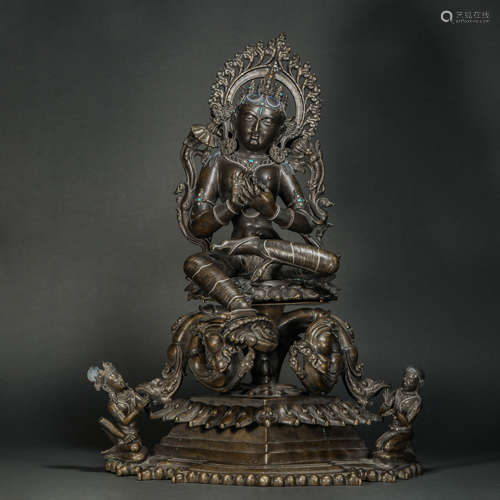 Alloy Green Tara Statue from 14th Century