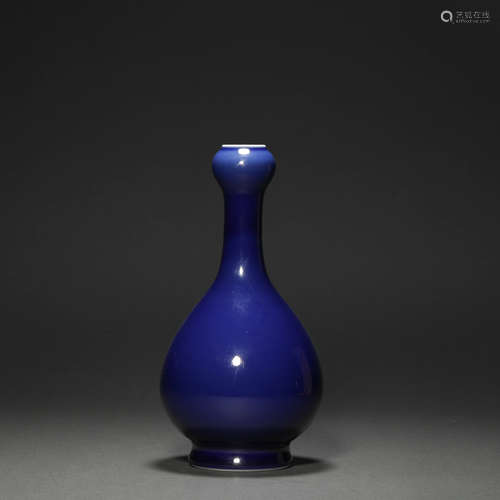 Blue Glazed Garlic Form Kiln Vase from Qing