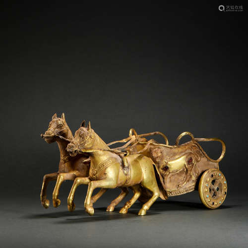 Golden Ornament in Horse and Human Statue from 7th Century