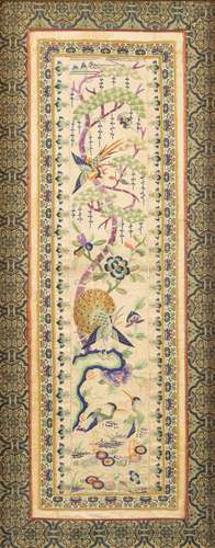 A Chinese silkwork panel, 23 x 9 in. (59 x 23 cm)