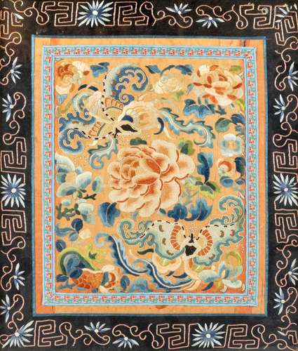 A fine Chinese silkwork panel, 16 1/2 x 14 in. (42 x 36 cm)