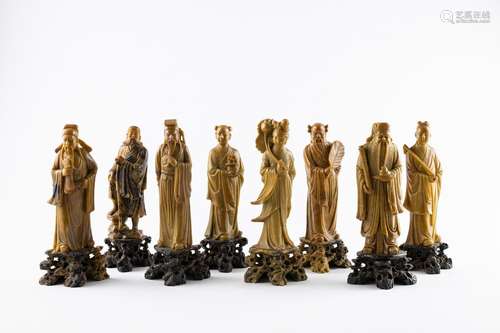 A collection of eight Chinese soapstone figures, 10 in. (25....