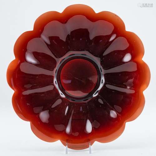 A Chinese Peking amber glass flower form dish, Qing. 11 1/2 ...