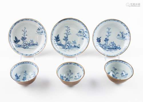 Three sets of Chinese Nanking Cargo tea bowls and saucers,