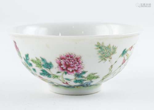 A fencai decorated bowl painted with flowers, 4 1/2 in. (11....