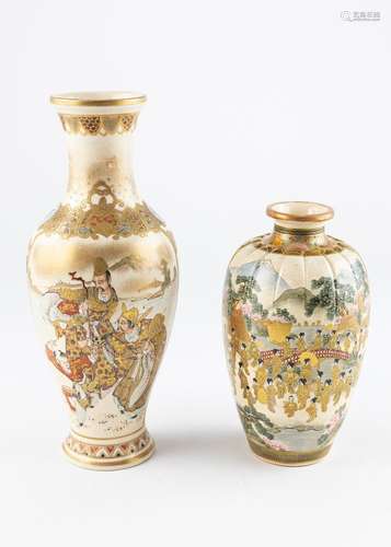 A Japanese Satsuma pottery vase, 12 1/2 in. (32 cm); 9 1/2 i...