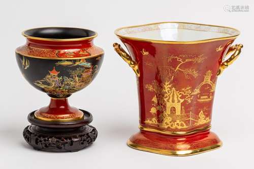 A Carlton Ware twin handled red ground jardiniere, 8 in. (20...