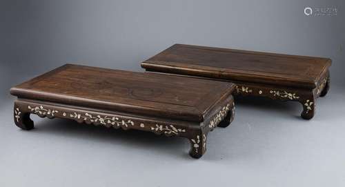 A pair of Chinese rectangular footstools, 5 1/2 x 24 x 12 in...