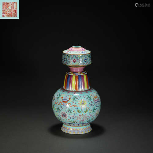 Famille Rosed Lotus Grain Kiln Vase from Qing