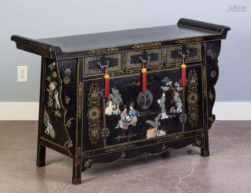 A Chinese black lacquered low cabinet, 33 1/2 x 53 x 18 in. ...