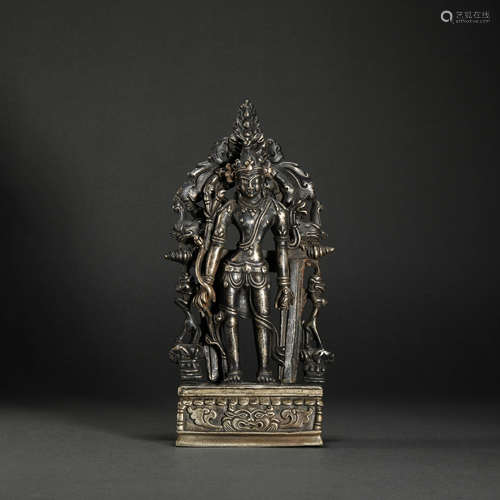 Alloy Inlaying with Silver Avalokitesvara Statue from Qing