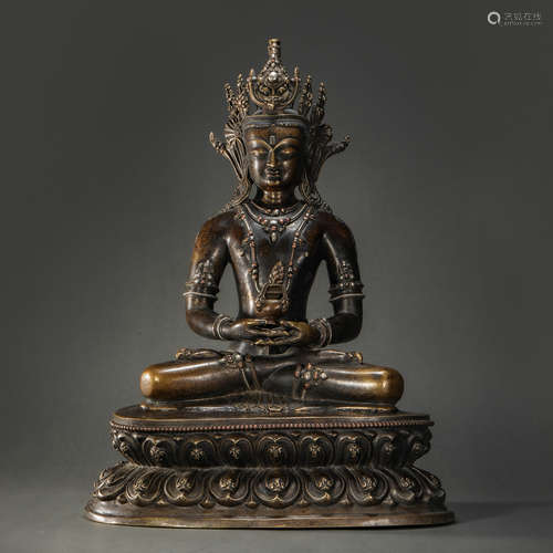 Alloy Inlaying with Silver Buddha Statue from Qing