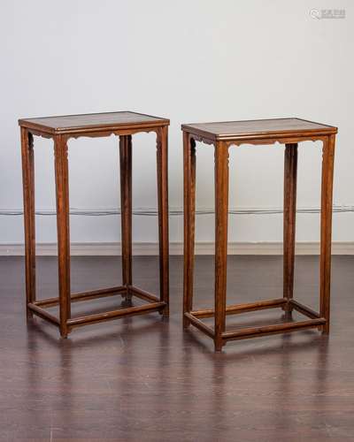 A pair of Chinese hardwood high tables, 26 1/2 x 17 x 43 in....