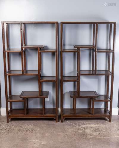 A pair of Chinese hardwood shelf units, 35 1/2 x 12 1/2 x 69...