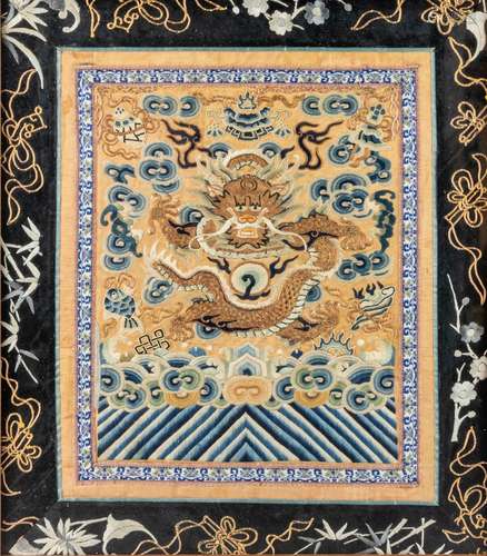 A Chinese silkwork badge, 15 1/2 x 13 1/2 in. (39 x 34 cm)