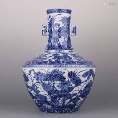 Blue And White Lotus Pond Pierced Vase