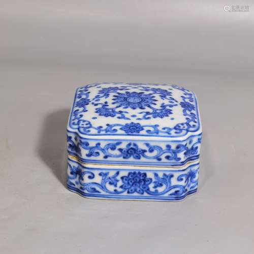 Blue And White Lotus Square Box And Cover