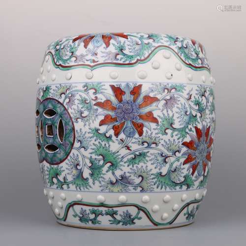 Doucai Lotus Barrel-Shaped Stool