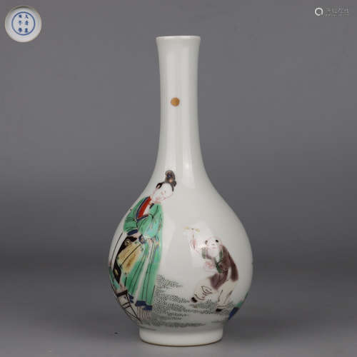 Famille Rose Figure Bottle Vase