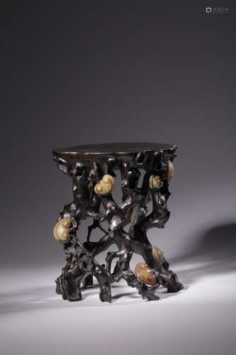 Shoushan Stone Inlaid Sandalwood Irregular Stand