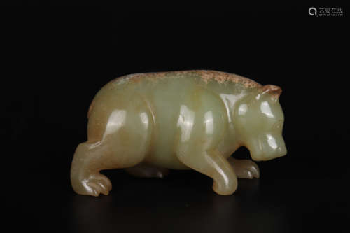 Yellow And Brownish Jade Carving Of Bear