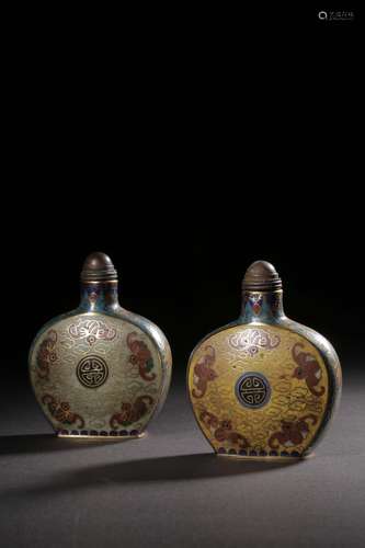 Set Of Cloisonne Enamel Bats And Cloud Snuff Bottles