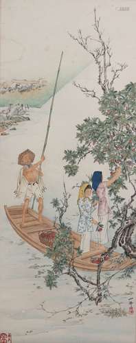 Hu Yefo, Chinese Figure Boating Painting