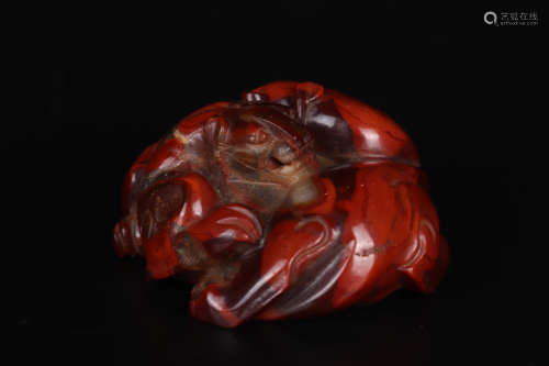 South Red Agate Carving Of Mythical Beast