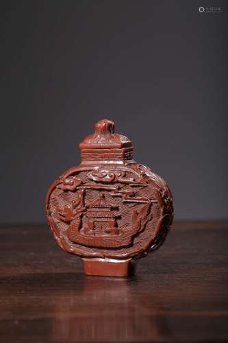 Carved Cinnabar Lacquer Dragonboat Snuff Bottle