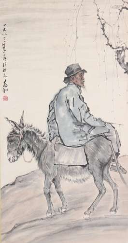 Jiang Zhaohe, Chinese Figure And Donkey Painting