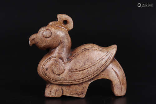 Brownish Jade Carving Of A Mythical Bird