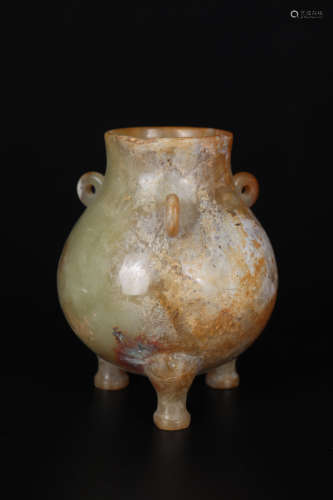 Celadon And Russet Jade Tripod Vase