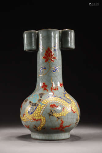 Guan Type Polychromed Dragon Double-Eared Vase