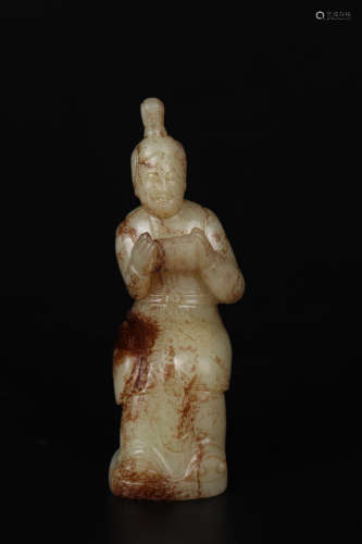 Brownish Jade Figure Carving Of Attendant