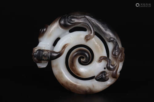 Black And White Jade Spiral Dragon Ornament