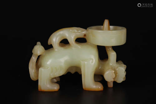 Celadon Jade Figural Candlestick