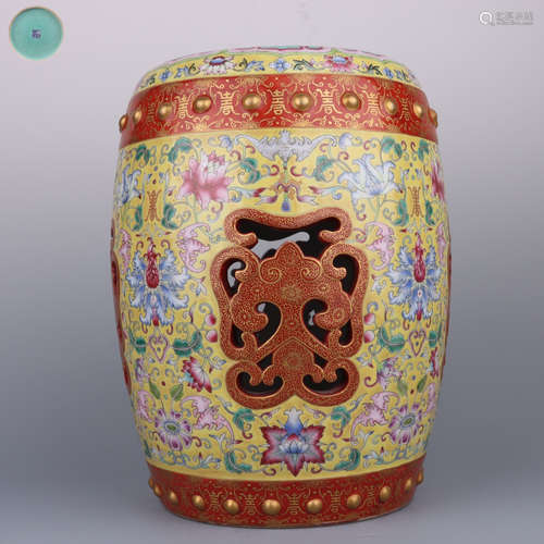 Famille Rose Flower Barrel-Form Stool