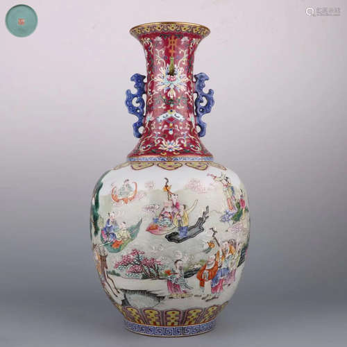 Famille Rose Eight Immortals Globular Vase