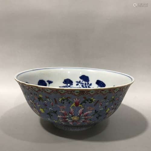 Underglaze Blue And Famille Rose Lotus Floral Bowl