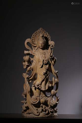 Wood Figure Of Standing Avalokitesvara