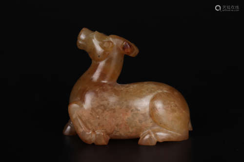 Brownish Jade Carving Of Recumbent Bull