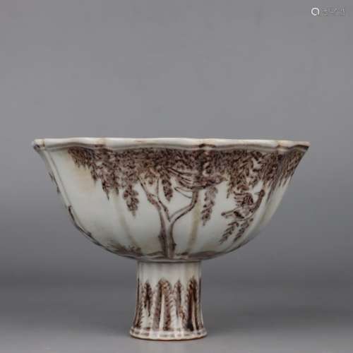 Iron-Red Glaze Willow Tree Stem Bowl