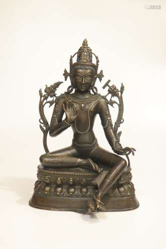chinese Alloy copper inlaid silver manjusri boddhisattva