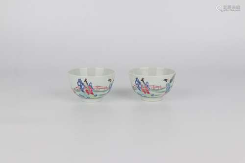 pair of chinese famille rose porcelain cups