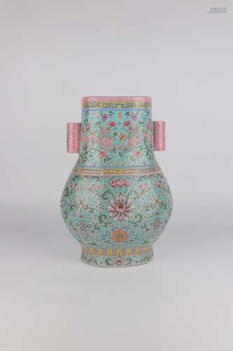 chinese famille rose porcelain handled vase